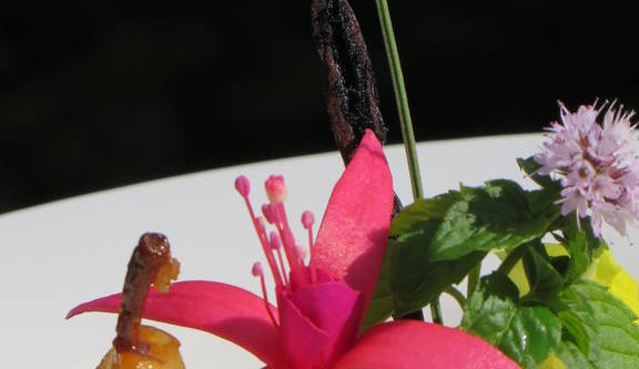 Tomme de brebis de Rossinière en panna cota, poire william et caramel d'orange au beurre salé